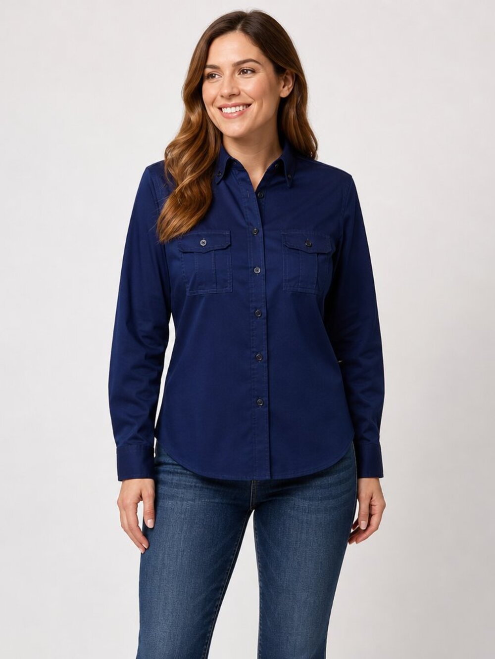 Vintage Kasper Navy Cotton Shirt 8P NWT  Quiet Luxury Preppy Workwear Fall